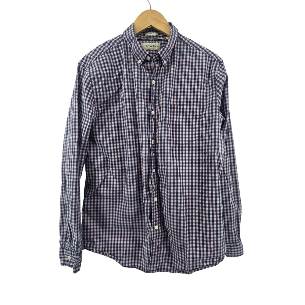 Hawker Rye Button Down Shirt Men Medium Pink Navy Gingham Regular Stretch Cotton